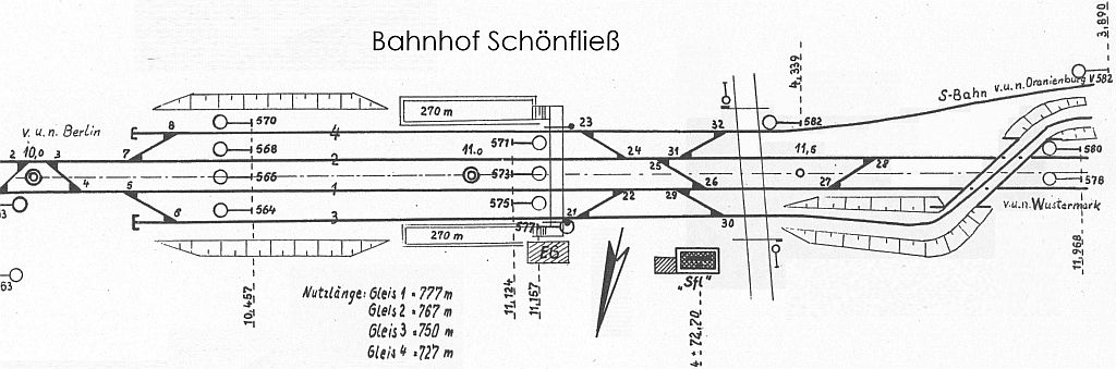 Gleisplan Bahnhof Schönfließ Zustand 1967, Nördlicher Berliner Außenring